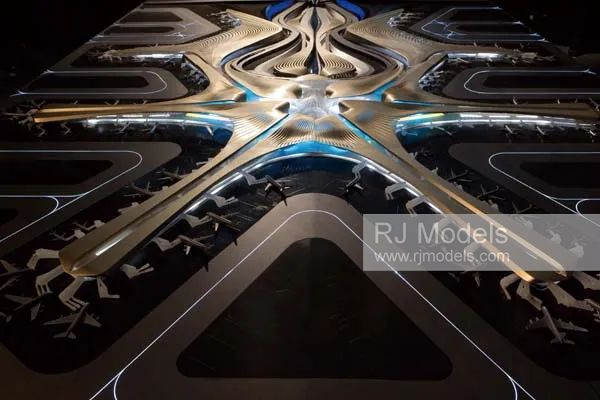 Le modèle de l'aéroport international de Daxing à Pékin avec le processus et les défis de Zaha Hadid